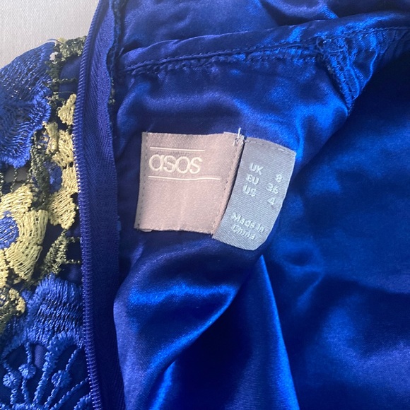 ASOS Design Bright Floral Crochet Lace Dress | Blue + Green + Gold - Picture 3 of 5